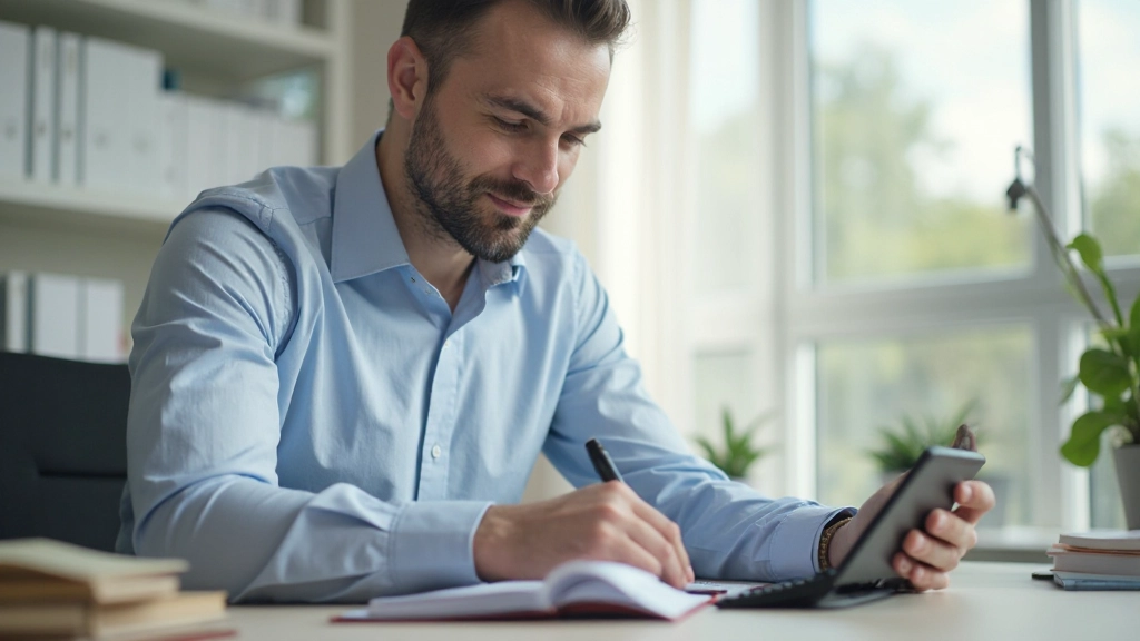 Профессиональное фото рабочего стола с ноутбуком, тетрадью и калькулятором для планирования бюджета
