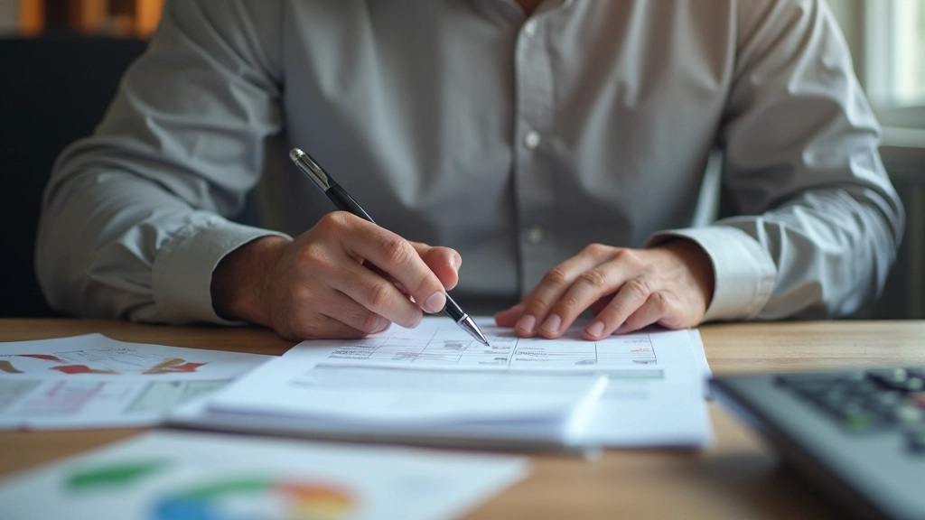 Профессиональное фото анализа расходов с таблицей, ручкой и документами на столе